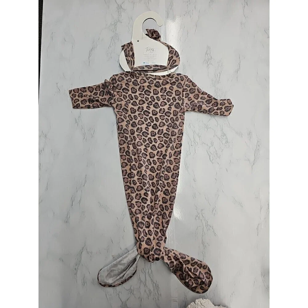 Toby Baby Leopard Newborn Gown and Headband Set NEW